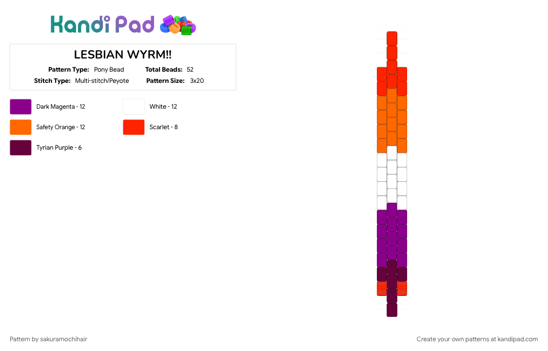 LESBIAN WYRM!! - Pony Bead Pattern by sakuramochihair on Kandi Pad - lesbian, lgbt, lgbtq, lgbtq worm, lgbtqia, pink, pride, worm