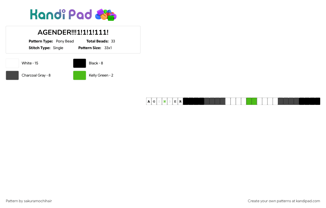 AGENDER!!!1!1!1!111! - Pony Bead Pattern by sakuramochihair on Kandi Pad - agender, brown, flag, pride, white