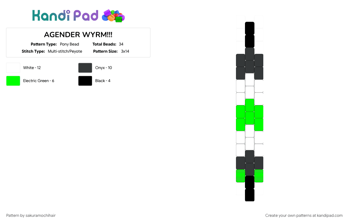AGENDER WYRM!!! - Pony Bead Pattern by sakuramochihair on Kandi Pad - agender, lgbt, lgbtq, lgbtq worm, lgbtqia, pride, worm