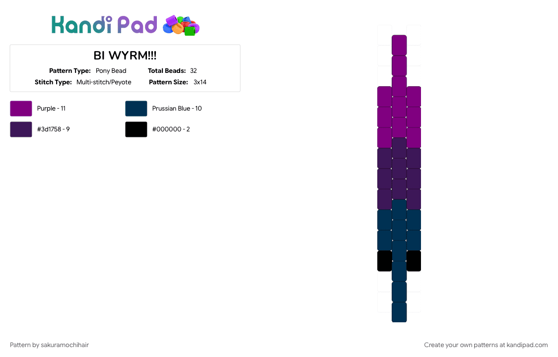 BI WYRM!!! - Pony Bead Pattern by sakuramochihair on Kandi Pad - bisexual, blue, lgbt, lgbtq, lgbtq worm, lgbtqia, pink, pride, worm