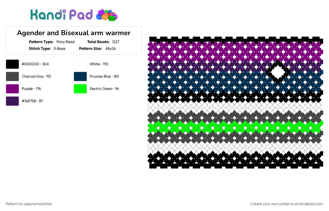 Agender and Bisexual arm warmer - Pony Bead Pattern by sakuramochihair on Kandi Pad - agender, bisexual, blue, brown, cotdscenekidfashion, pink
