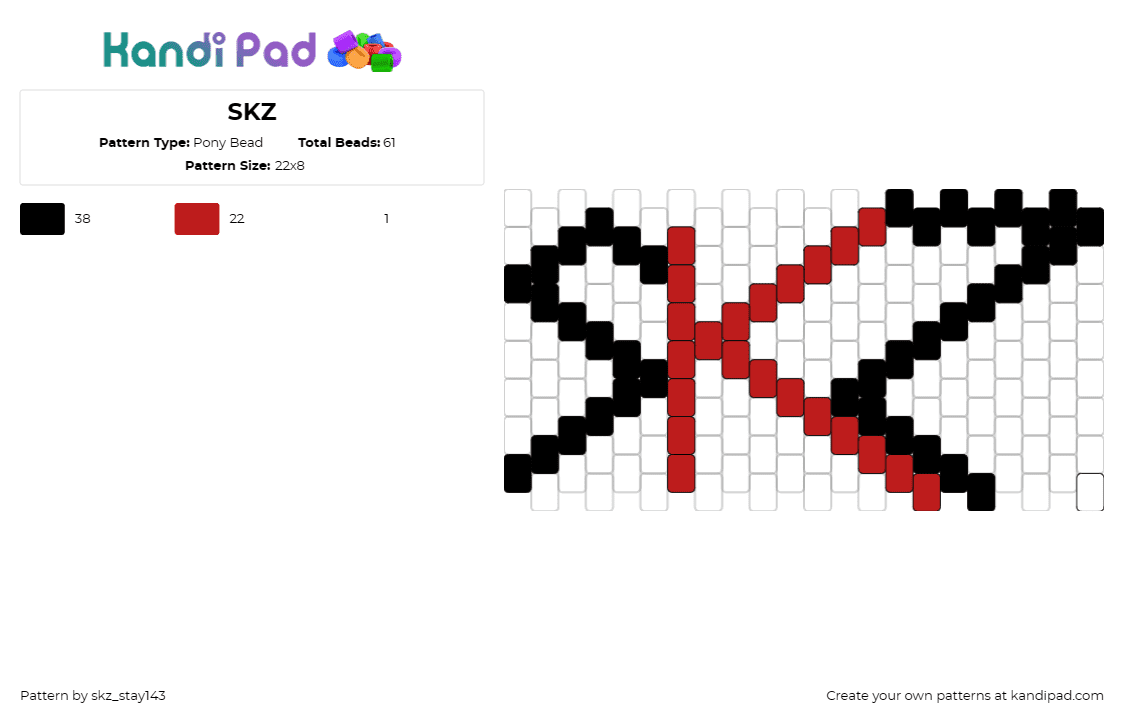 SKZ - Pony Bead Pattern by skz_stay143 on Kandi Pad - skz,stray,kids,kpop,band,logo,text,black,red