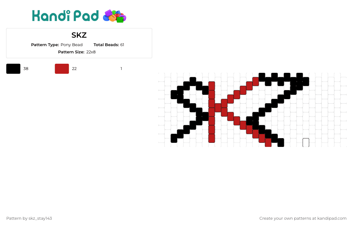 SKZ - Pony Bead Pattern by skz_stay143 on Kandi Pad - skz,stray,kids,kpop,band,logo,text,black,red