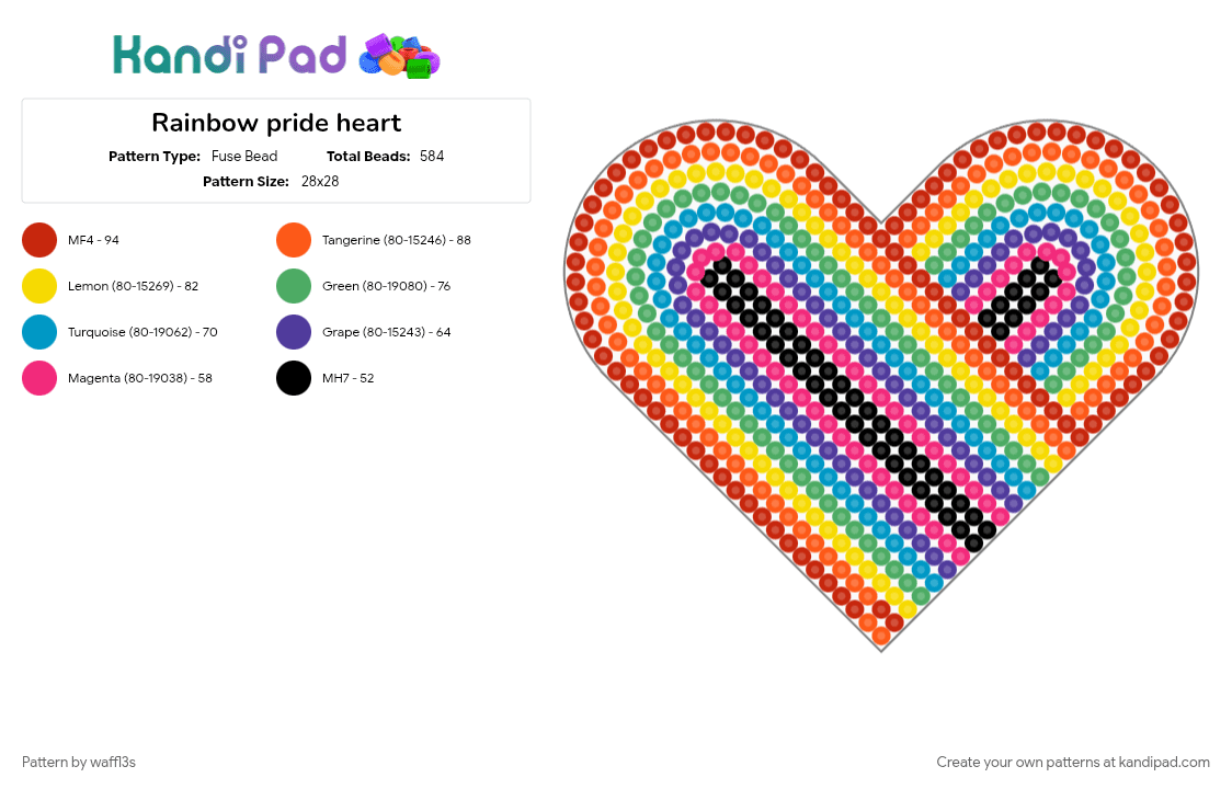 Rainbow pride heart - Fuse Bead Pattern by waffl3s on Kandi Pad - colorful, orange, yellow