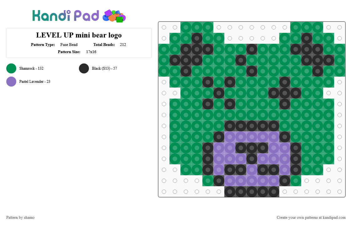 LEVEL UP mini bear logo - Fuse Bead Pattern by shamo on Kandi Pad - dj, edm, green, level up, purple, sonya, teddy bear