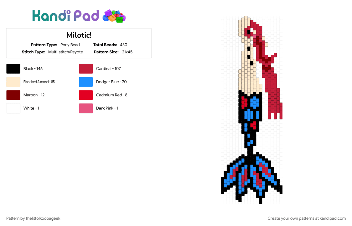 Milotic! - Pony Bead Pattern by thelittolkoopageek on Kandi Pad - beige, light blue, milotic, pokemon, pokemon ruby sapphire emerald, red