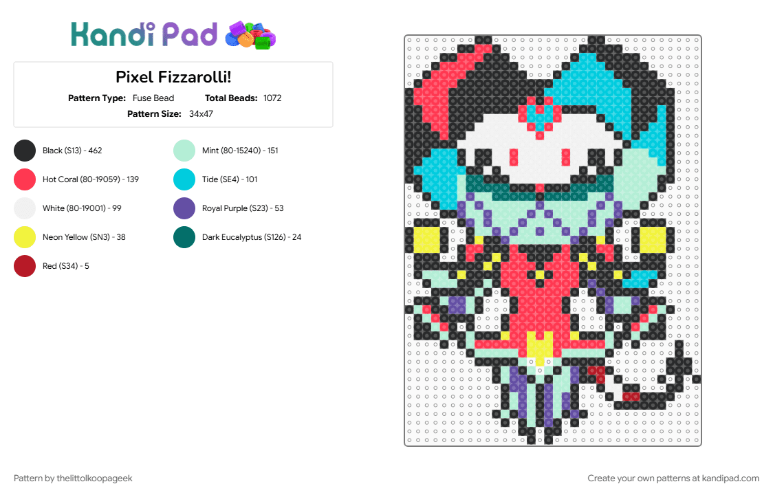 Pixel Fizzarolli! - Fuse Bead Pattern by thelittolkoopageek on Kandi Pad - fizzarolli, helluva boss, light blue, red
