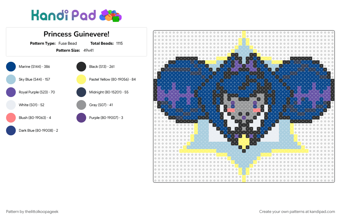 Princess Guinevere! - Fuse Bead Pattern by thelittolkoopageek on Kandi Pad - blue, indie animation, knights of guinevere, light blue, princess guinevere, purple