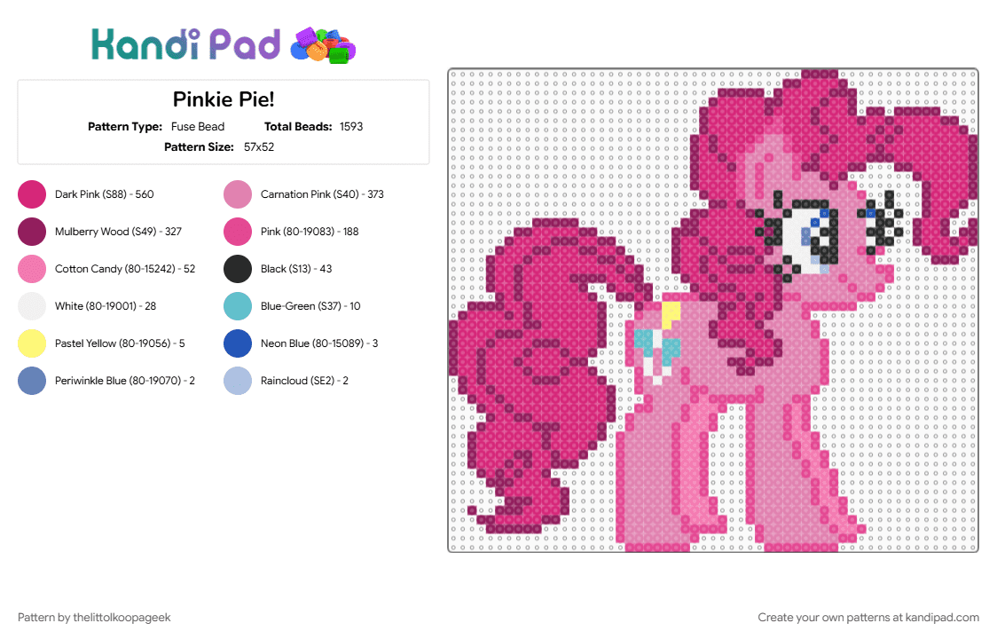 Pinkie Pie! - Fuse Bead Pattern by thelittolkoopageek on Kandi Pad - mlp, mlp g4, my little pony, pink, pinkie pie