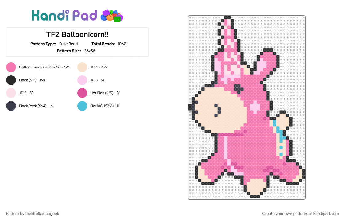 TF2 Balloonicorn!! - Fuse Bead Pattern by thelittolkoopageek on Kandi Pad - beige, characters, gaming, pink, team fortress 2, tf2, video games