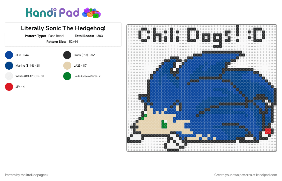 Literally Sonic The Hedgehog! - Fuse Bead Pattern by thelittolkoopageek on Kandi Pad - blue, characters, cotdhedgehogs, sonic, sonic the hedgehog, video games