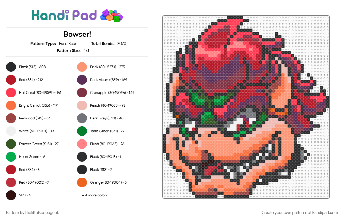 Bowser! - Fuse Bead Pattern by thelittolkoopageek on Kandi Pad - 