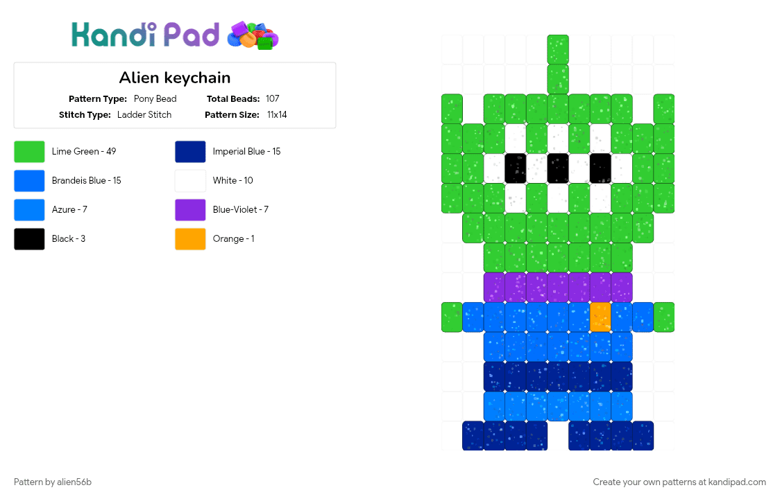 Alien keychain - Pony Bead Pattern by alien56b on Kandi Pad - alien, green, toy story