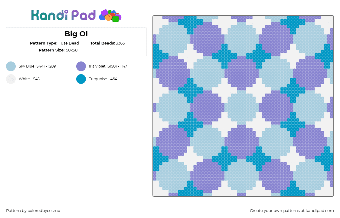 Big OI - Fuse Bead Pattern by coloredbycosmo on Kandi Pad - hypnotic,geometric,repeating,bright,circles,purple,teal