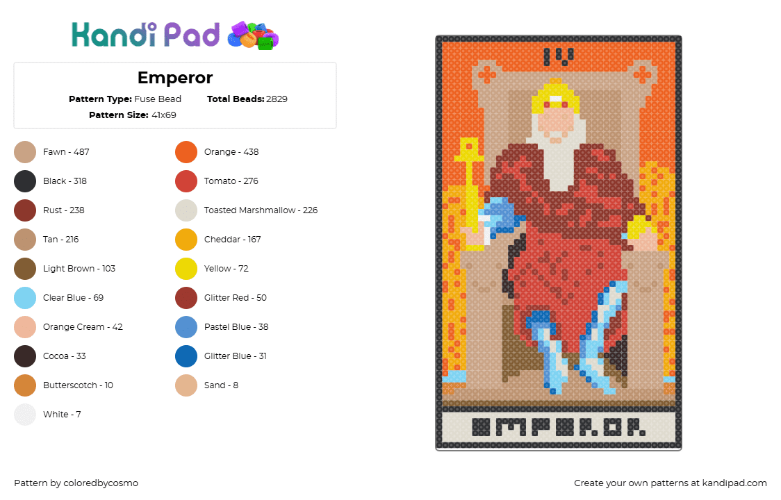 Emperor - Fuse Bead Pattern by coloredbycosmo on Kandi Pad - beige,orange,red