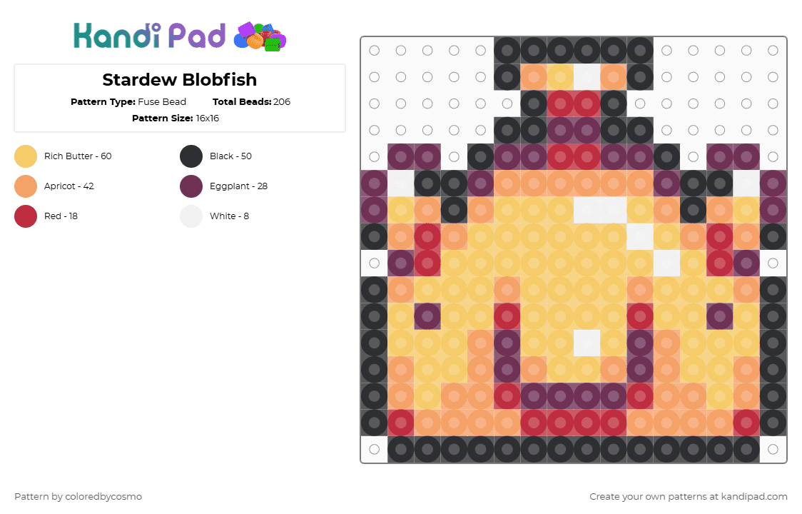 Stardew Blobfish - Fuse Bead Pattern by coloredbycosmo on Kandi Pad - yellow,orange