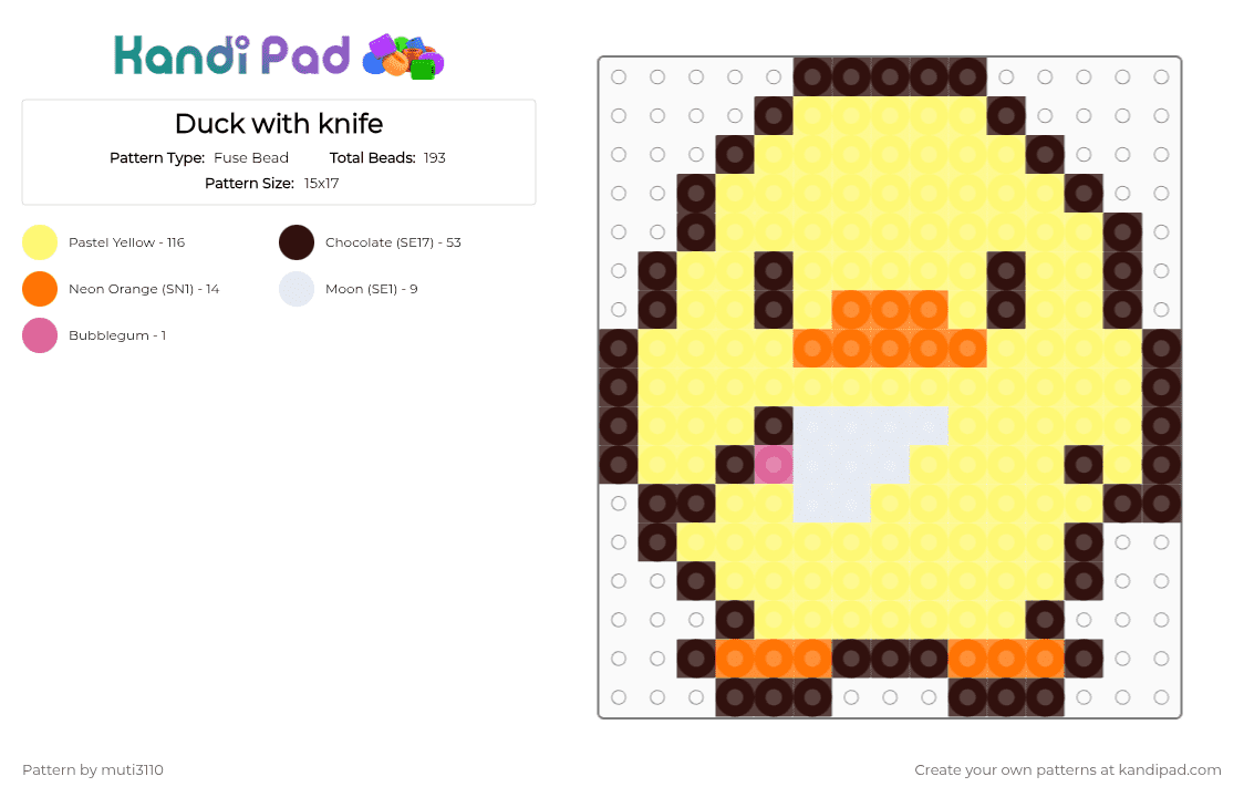 Duck with knife - Fuse Bead Pattern by muti3110 on Kandi Pad - brown, yellow