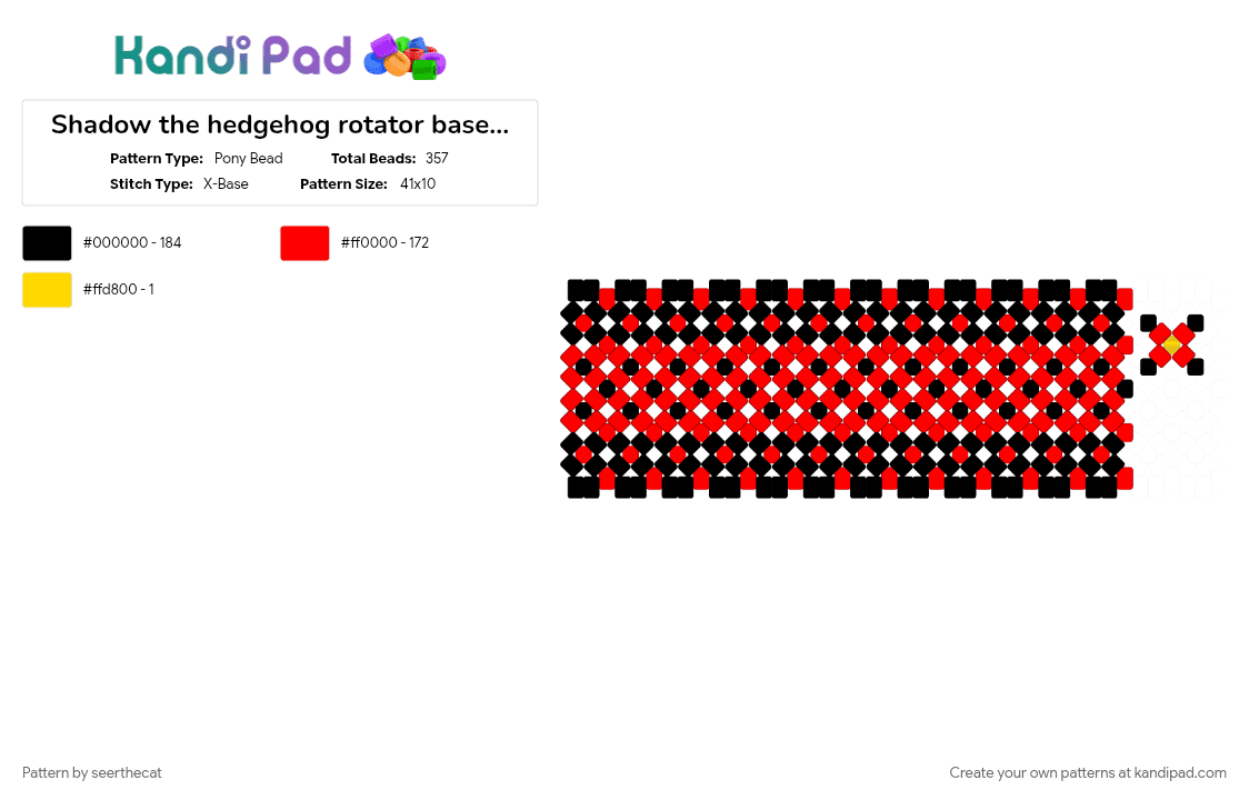 Shadow the hedgehog rotator base and spikes - Pony Bead Pattern by seerthecat on Kandi Pad - red, shadow, sonic, sonic the hedgehog, video game