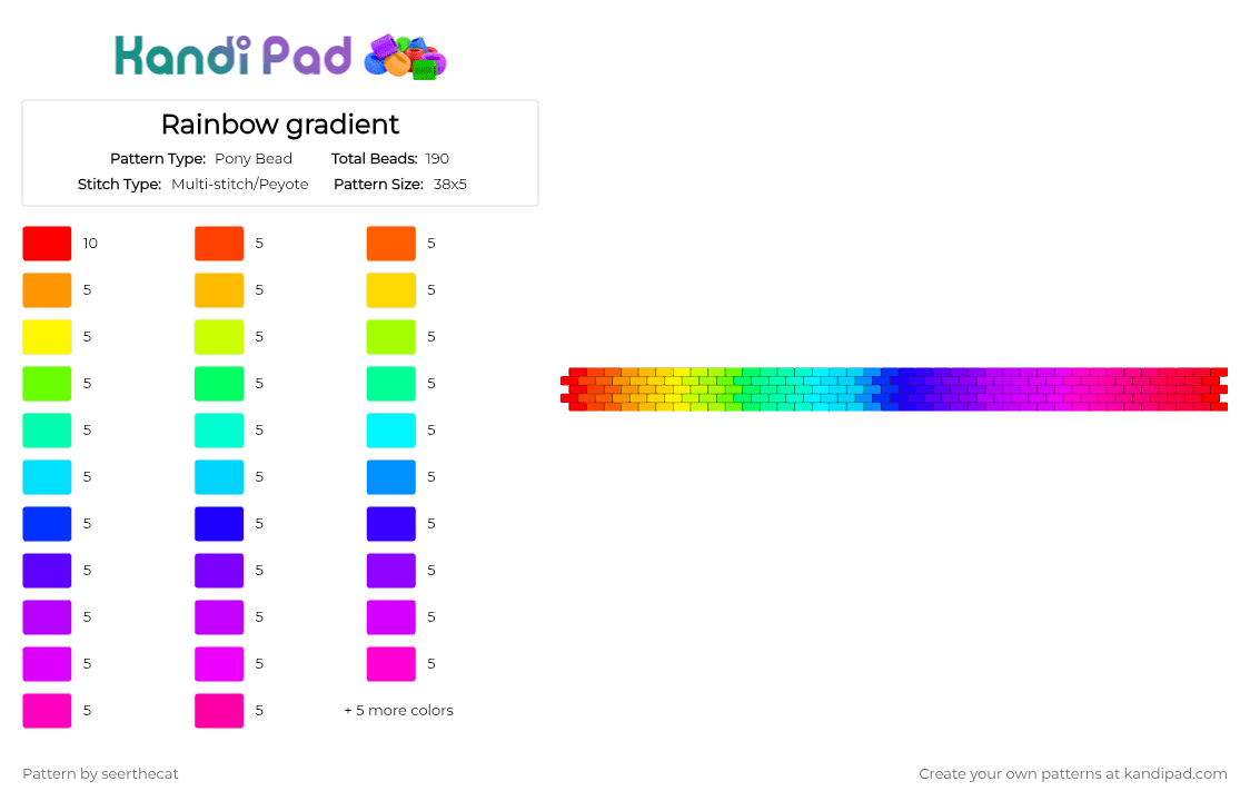 Rainbow gradient - Pony Bead Pattern by seerthecat on Kandi Pad - cotdgradient, pink, purple, red