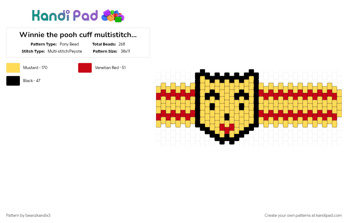 Winnie the pooh cuff multistitch (I think) - Pony Bead Pattern by beanzkandix3 on Kandi Pad - cuffs, goofy, multistitch cuff, red and yellow, winnie the pooh, yellow