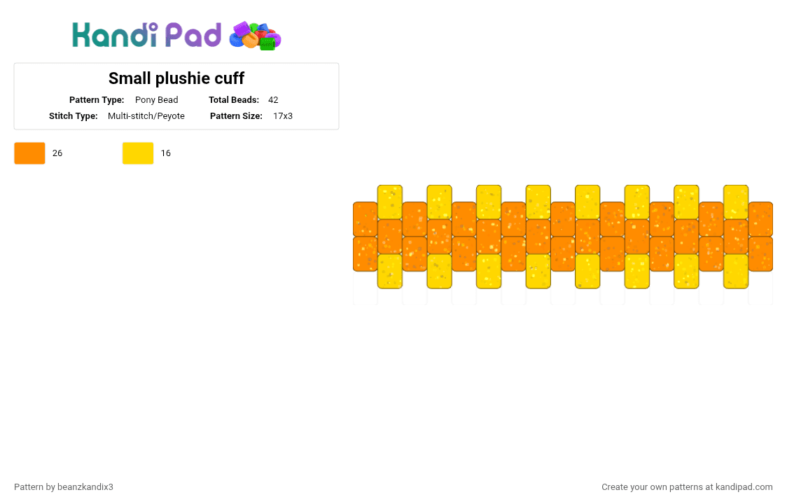 Small plushie cuff - Pony Bead Pattern by beanzkandix3 on Kandi Pad - orange, yellow