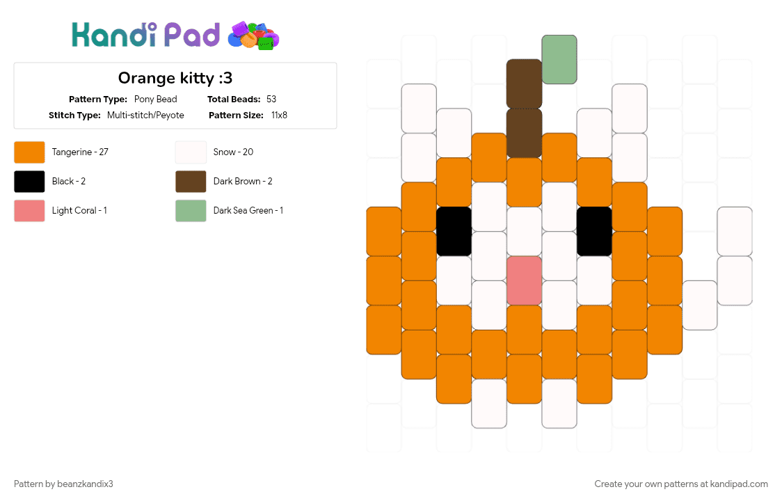 Orange kitty :3 - Pony Bead Pattern by beanzkandix3 on Kandi Pad - cat, charm, fruit, goober, orange, peyote, silly