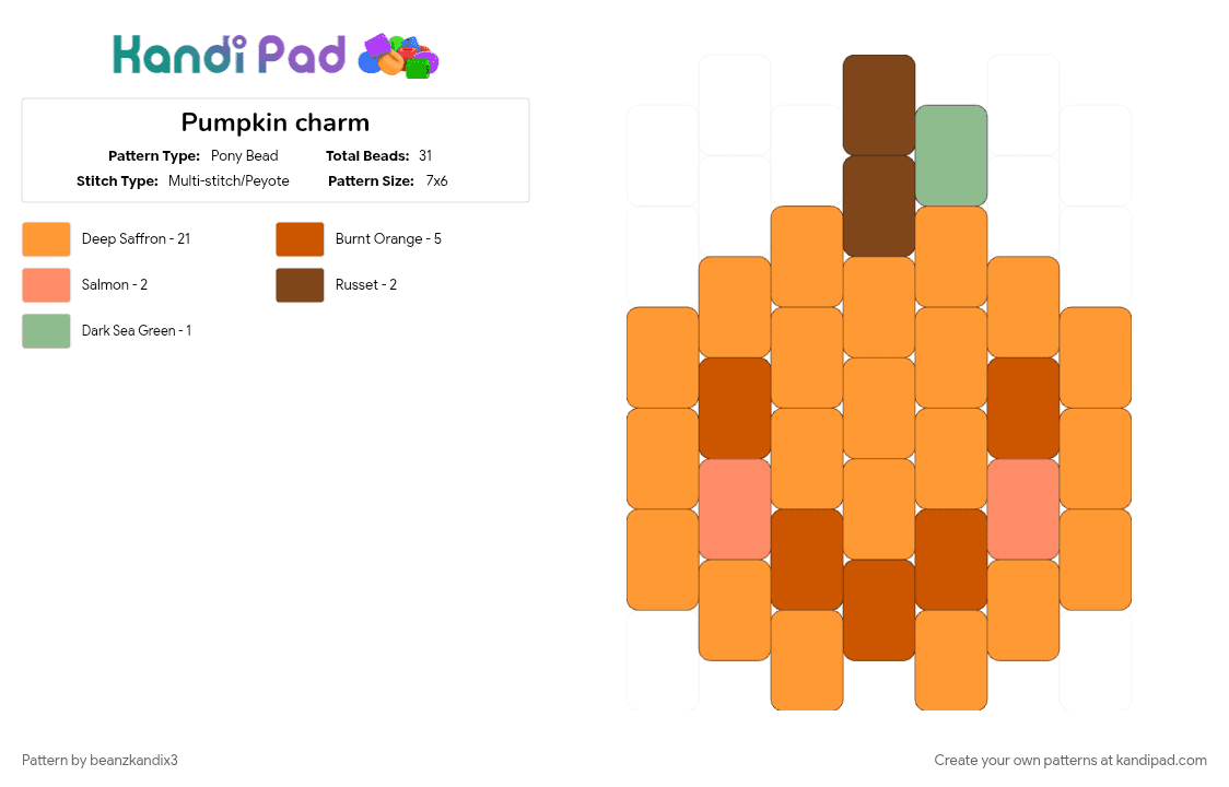 Pumpkin charm - Pony Bead Pattern by beanzkandix3 on Kandi Pad - charm, cute, fall, goofy, multistitch, orange, peyote, pumpkin
