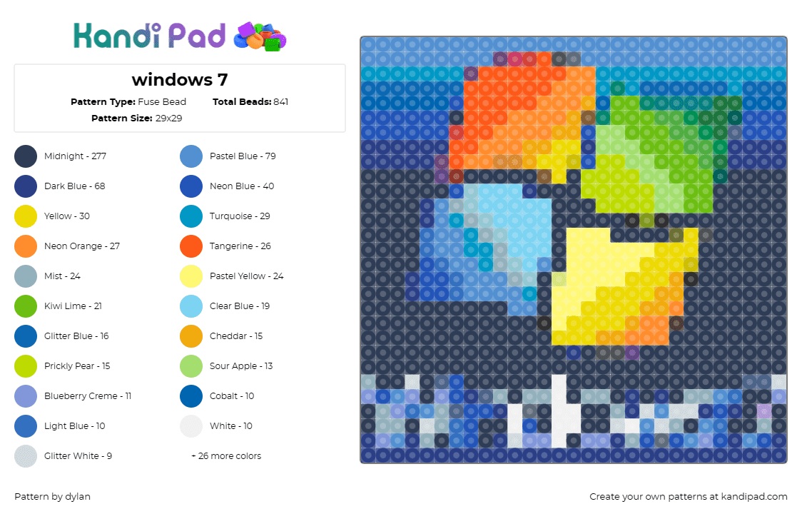 windows 7 - Fuse Bead Pattern by dylan on Kandi Pad - windows,logo,computer,colorful,orange,blue,green,yellow