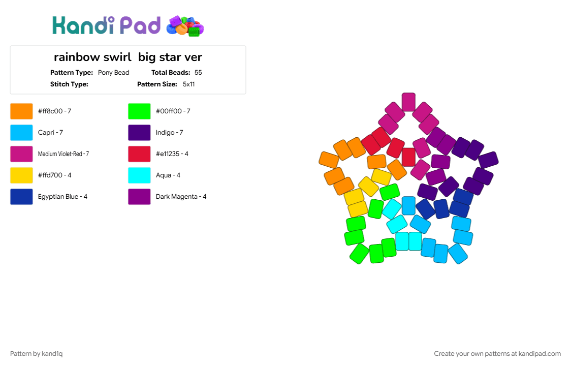 rainbow swirl  big star ver - Pony Bead Pattern by kand1q on Kandi Pad - big star, light blue, pink, purple, swirl, swirly