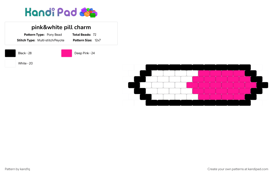 pink&white pill charm - Pony Bead Pattern by kand1ppnr on Kandi Pad - cute, pill, pink, white
