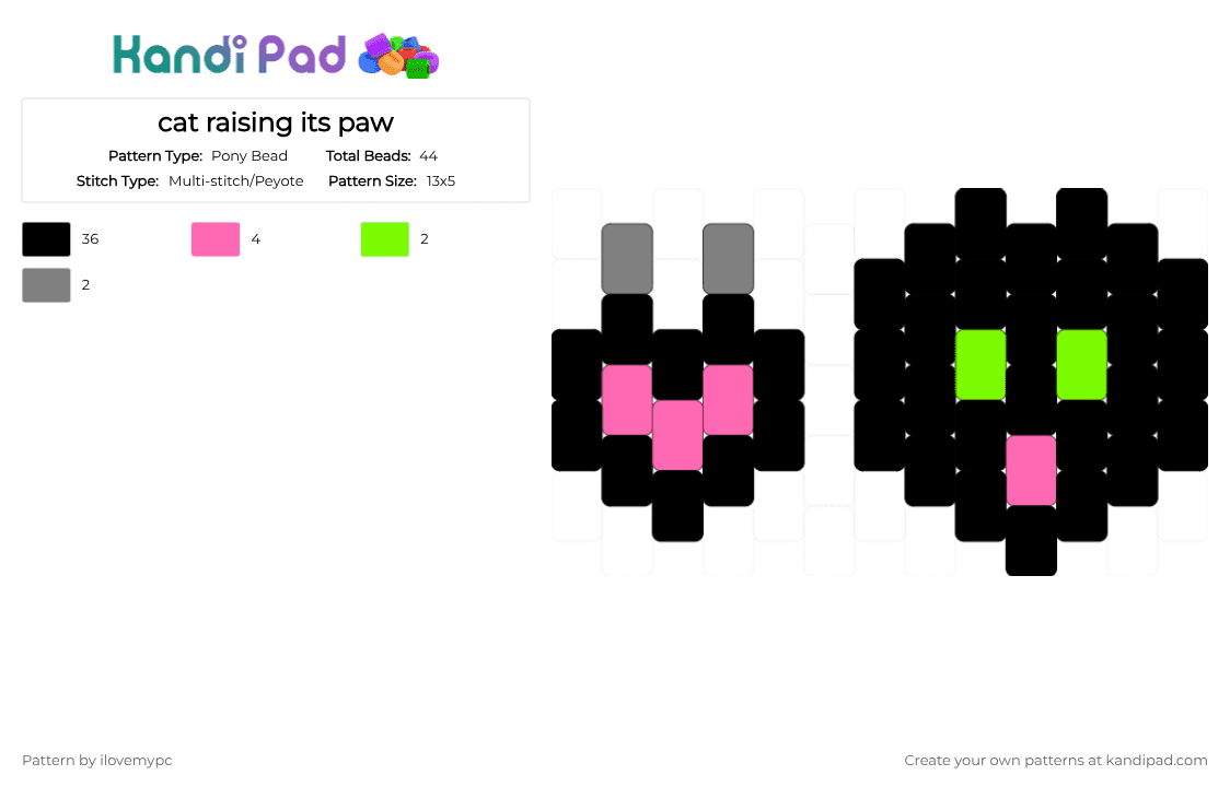 cat raising its paw - Pony Bead Pattern by ilovemypc on Kandi Pad - black, pink