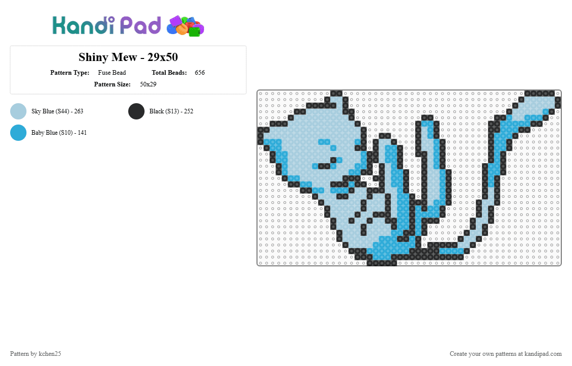 Shiny Mew - 29x50 - Fuse Bead Pattern by kchen25 on Kandi Pad - black, light blue