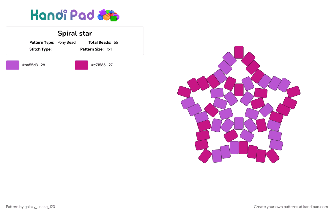 Spiral star - Pony Bead Pattern by galaxy_snake_123 on Kandi Pad - pink
