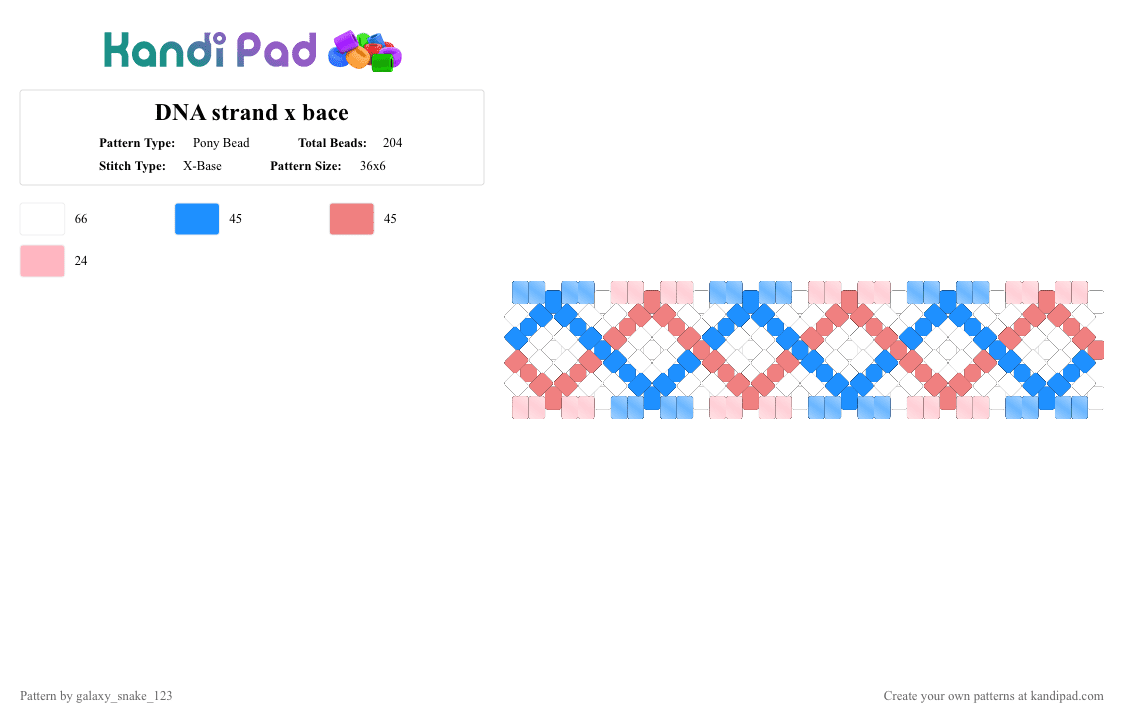DNA strand x bace - Pony Bead Pattern by galaxy_snake_123 on Kandi Pad - blue, dna, light blue, pastell, pink, red, x bace