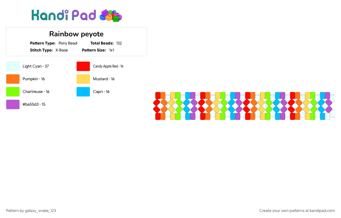Rainbow peyote - Pony Bead Pattern by galaxy_snake_123 on Kandi Pad - bracelet, colorful, green, orange, pink, pride, rainbow, rainbows, stripes