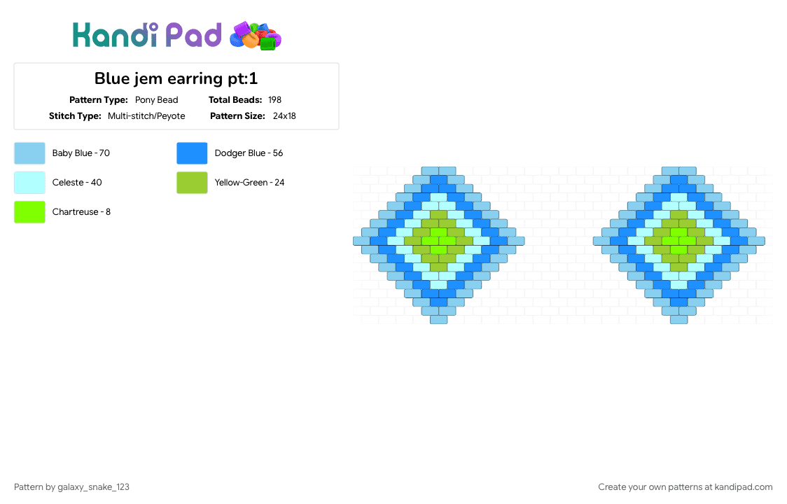 Blue jem earring pt:1 - Pony Bead Pattern by galaxy_snake_123 on Kandi Pad - colorful, earing, jewlery, light blue, panel