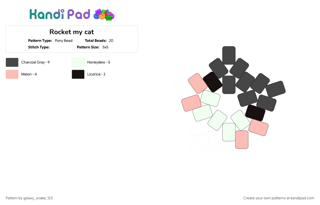 Rocket my cat - Pony Bead Pattern by galaxy_snake_123 on Kandi Pad - animal, beige, black, black kitten, brown, cat, kitten