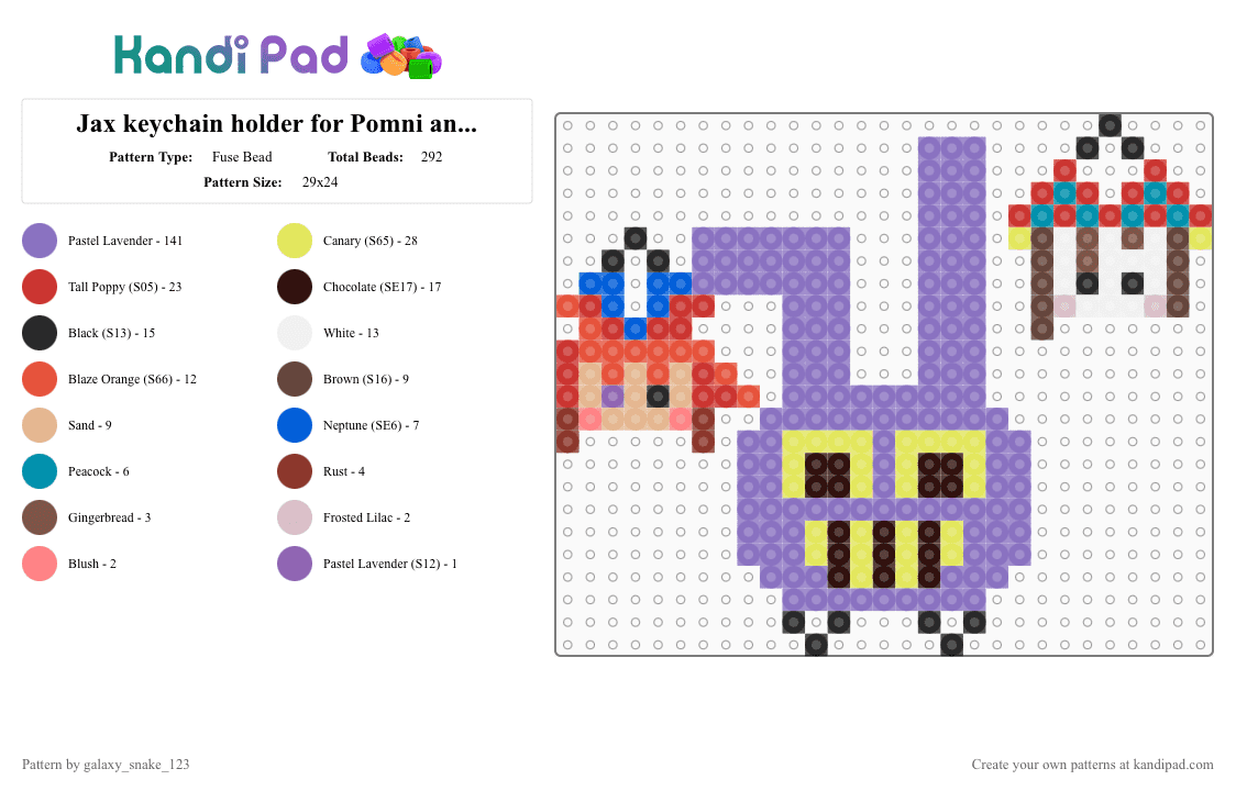Jax keychain holder for Pomni and ragatha - Fuse Bead Pattern by galaxy_snake_123 on Kandi Pad - blue, digital circus, jax, pomni, ragatha, red, tadc