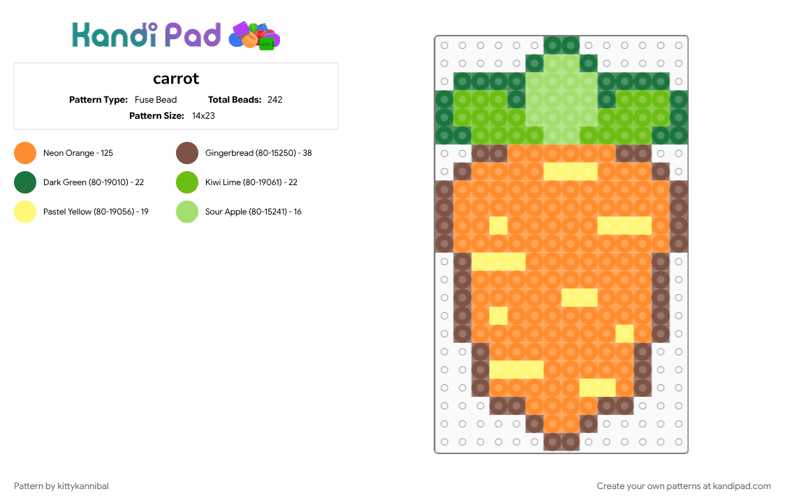 carrot - Fuse Bead Pattern by kittykannibal on Kandi Pad - brown, carrot, food, green, orange, yellow