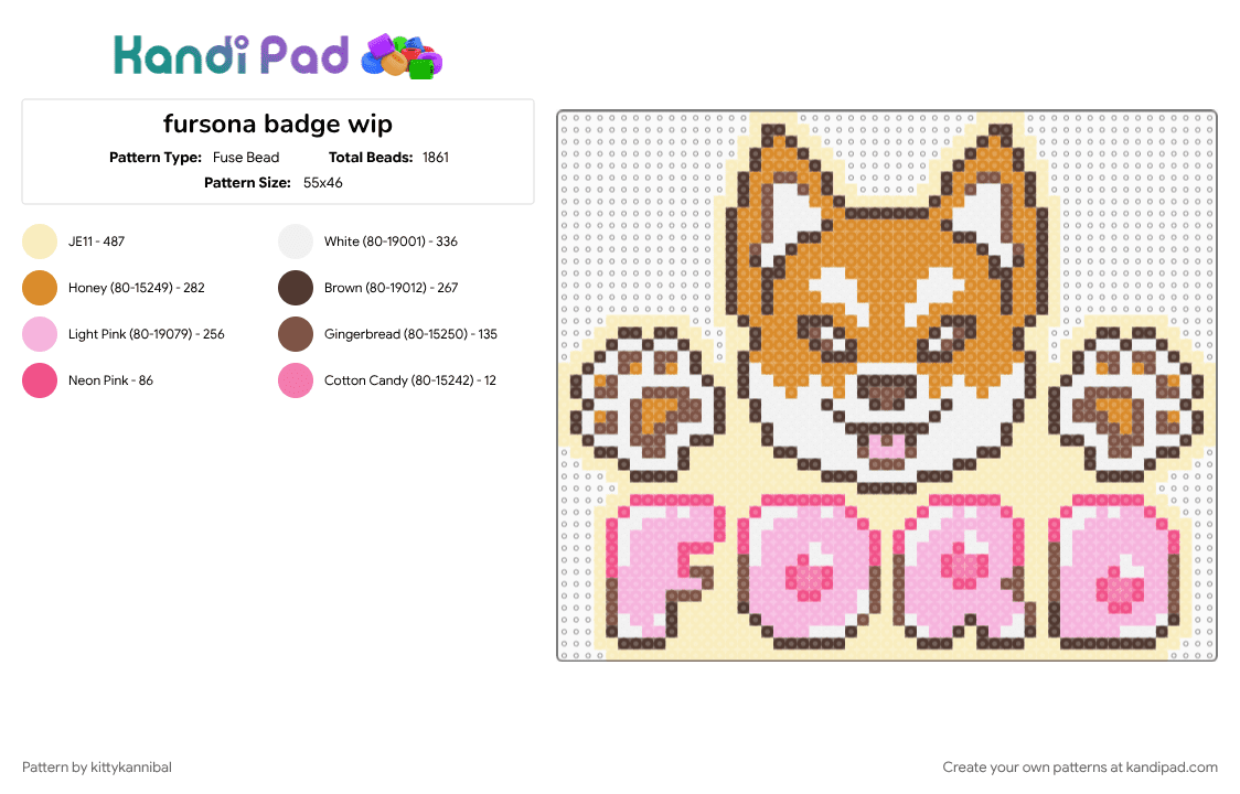 fursona badge wip - Fuse Bead Pattern by kittykannibal on Kandi Pad - beige, pink