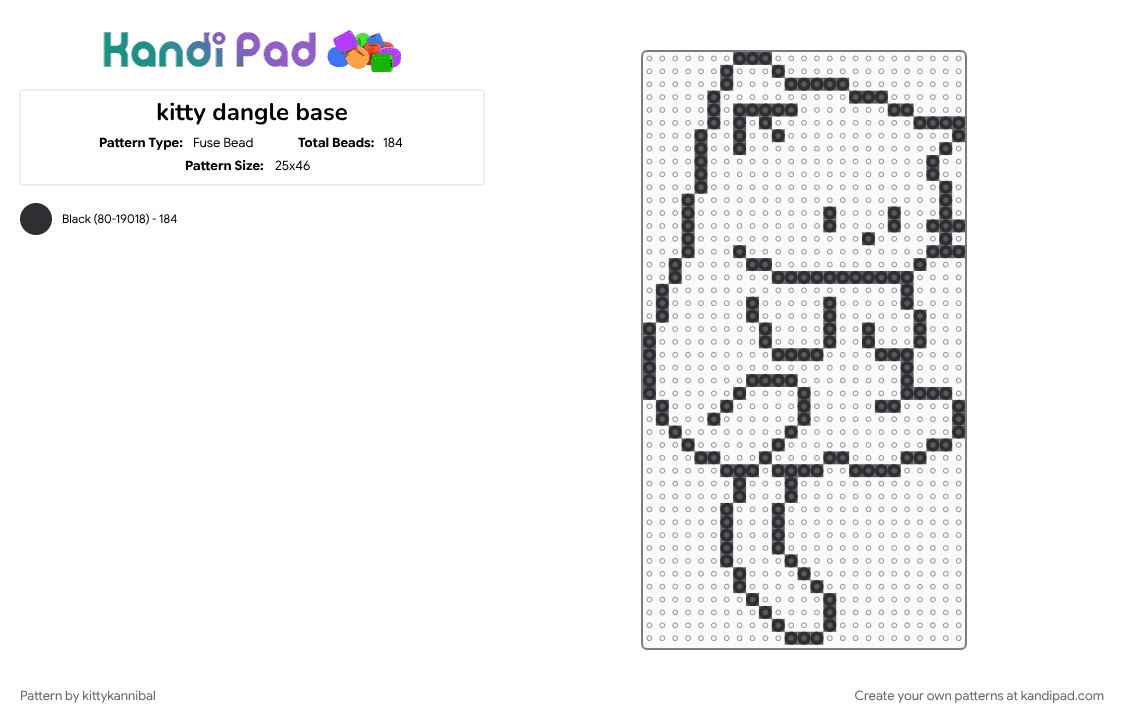 kitty dangle base - Fuse Bead Pattern by kittykannibal on Kandi Pad - black, cat