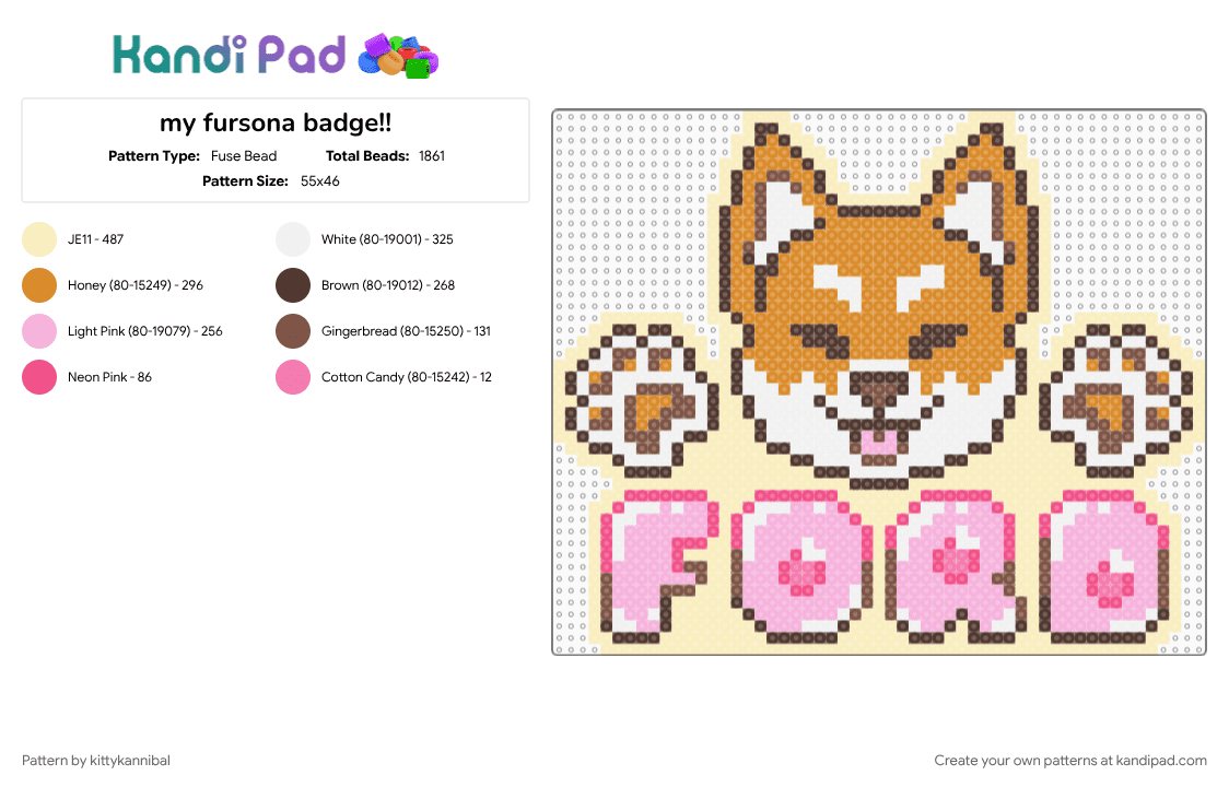 my fursona badge!! - Fuse Bead Pattern by kittykannibal on Kandi Pad - beige, orange, pink