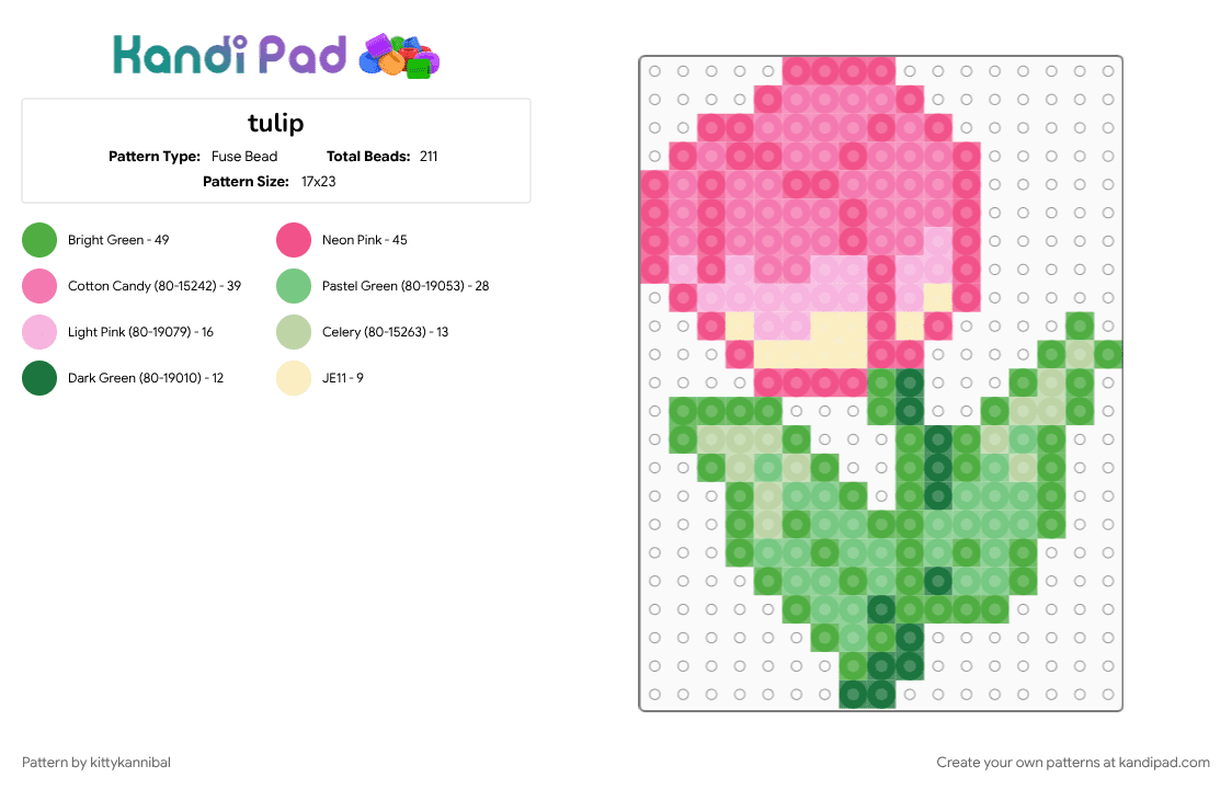 tulip - Fuse Bead Pattern by kittykannibal on Kandi Pad - green, pink, tulip