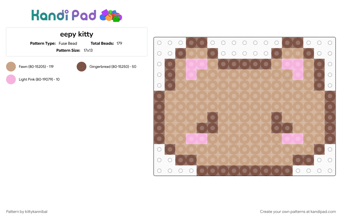 eepy kitty - Fuse Bead Pattern by kittykannibal on Kandi Pad - beige, brown, kitty, pink
