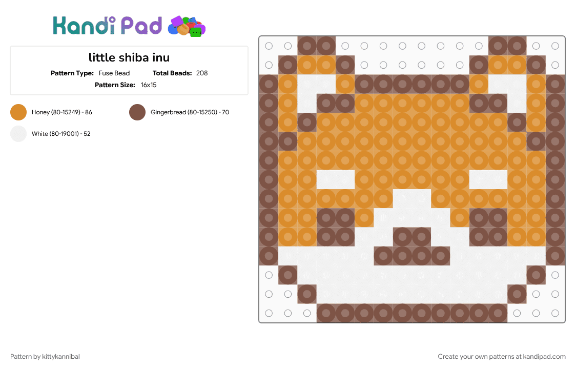 little shiba inu - Fuse Bead Pattern by kittykannibal on Kandi Pad - brown, cute, dog, honey, orange, tan, white