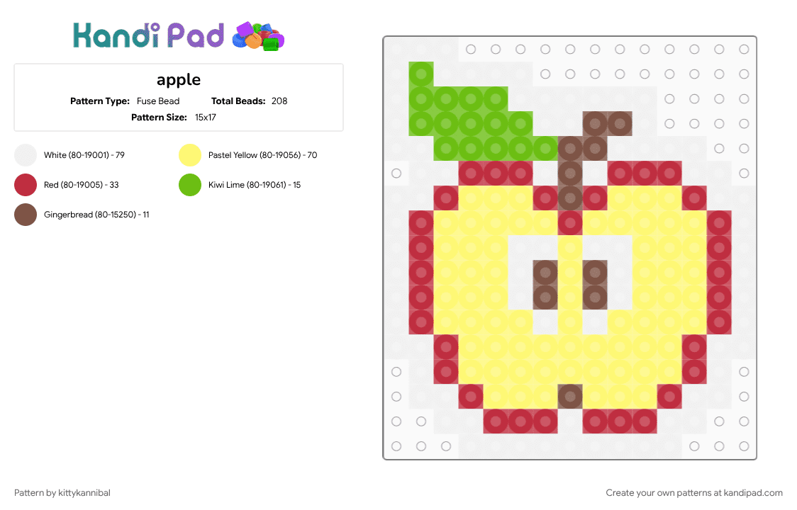 apple - Fuse Bead Pattern by kittykannibal on Kandi Pad - apple, brown, fruit, green, red, yellow