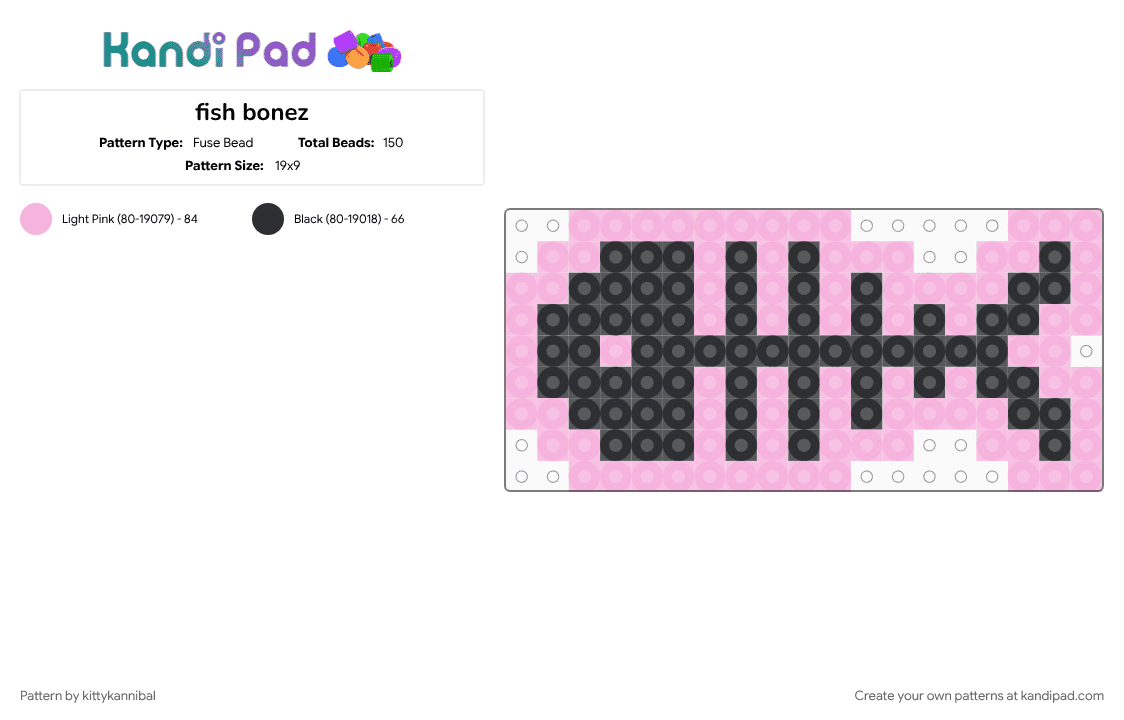 fish bonez - Fuse Bead Pattern by kittykannibal on Kandi Pad - black, bones, fish, pink, white