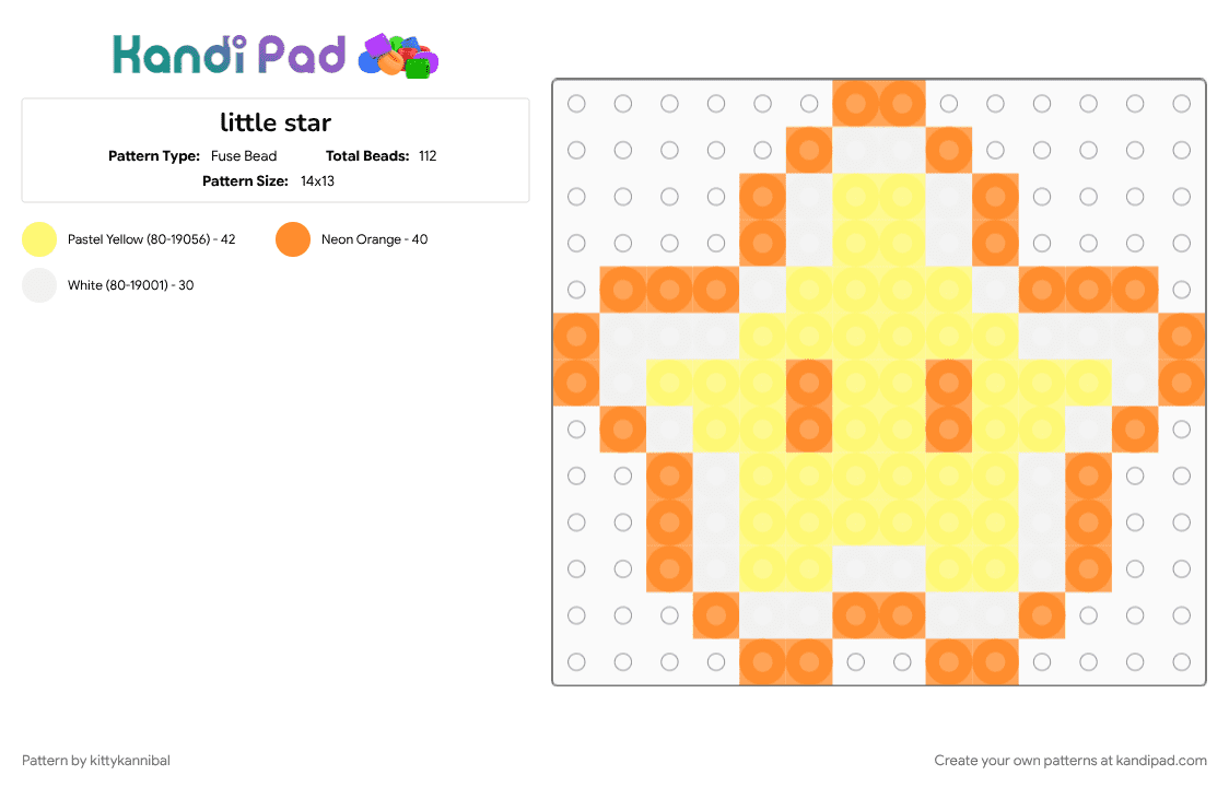 little star - Fuse Bead Pattern by kittykannibal on Kandi Pad - cute, orange, star, white, yellow