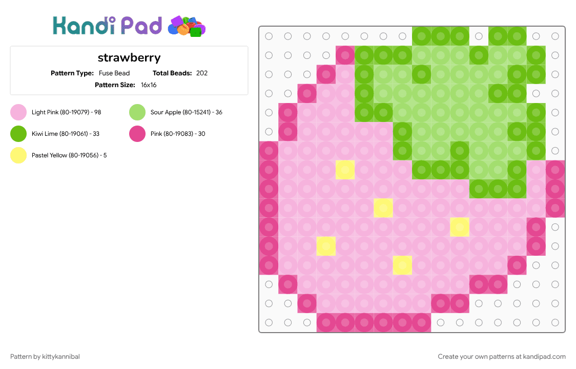 strawberry - Fuse Bead Pattern by kittykannibal on Kandi Pad - cute, fruit, green, pink, strawberry, yellow