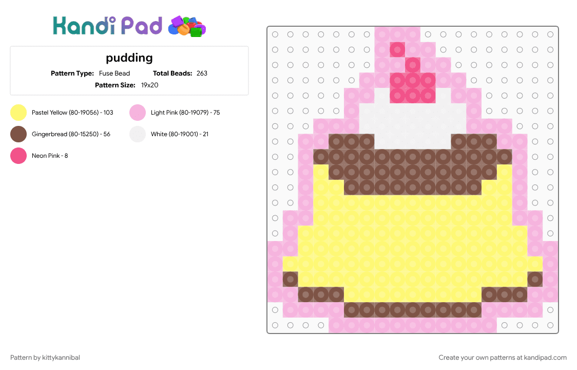 pudding - Fuse Bead Pattern by kittykannibal on Kandi Pad - brown, cute, food, pink, pudding, yellow